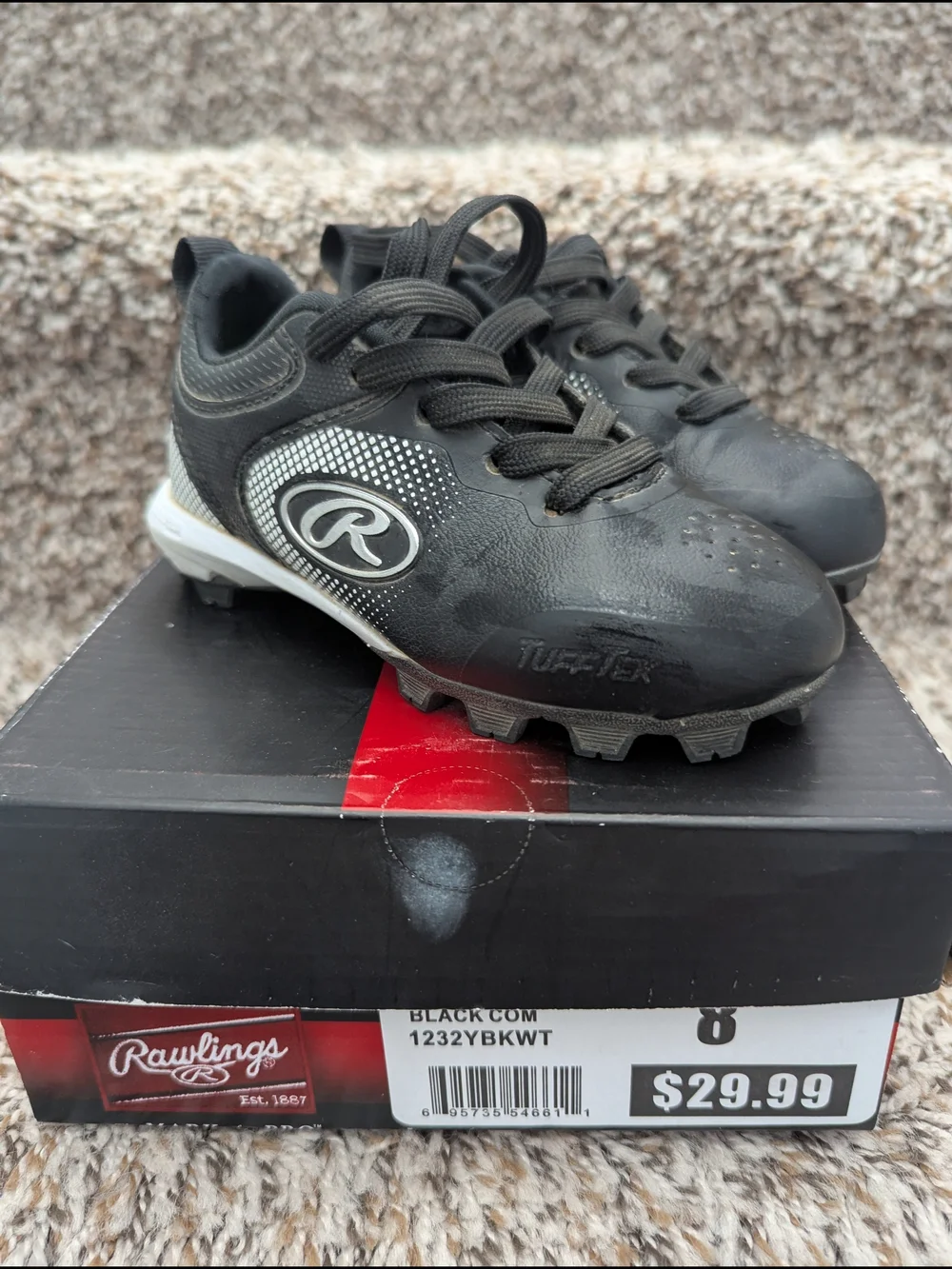 Rawlings Black And White Kids Baseball Cleats Size 8